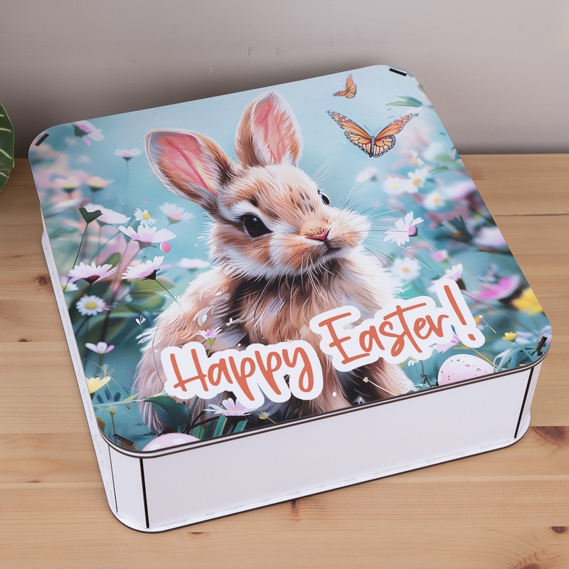 Подарункова коробка квадратна різноколірна 19.4×19.4×5.8 см «Кролик Happy Easter»