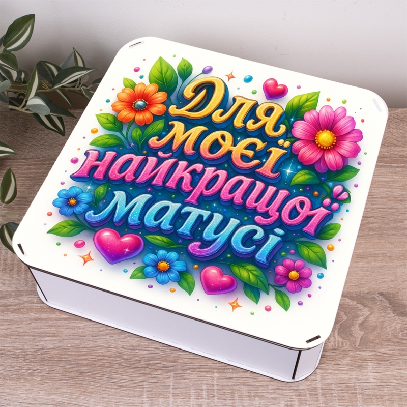 Подарункова коробка квадратна різноколірна 19.4×19.4×5.8 см «Для моєї найкращої матусі»