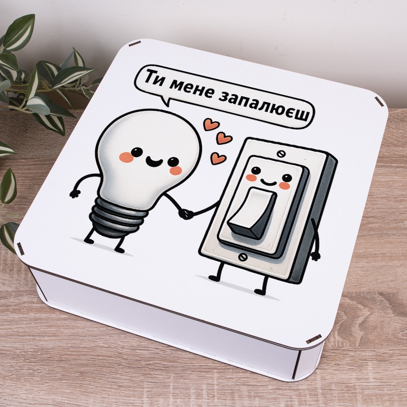Подарункова коробка квадратна 24×24×7.2 см «Ти мене запалюєш»