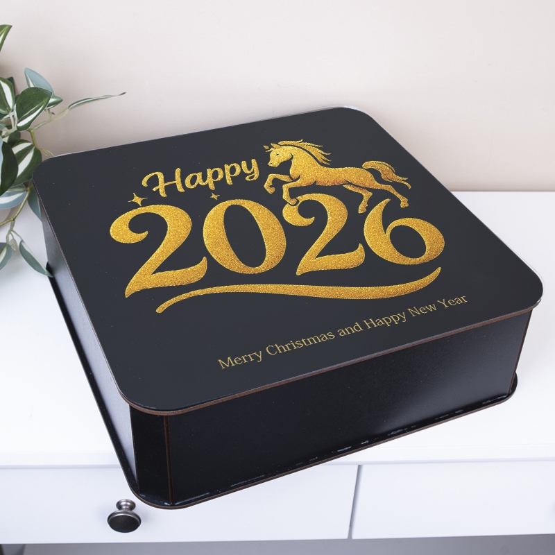 Коробка квадратна чорна Happy 2026