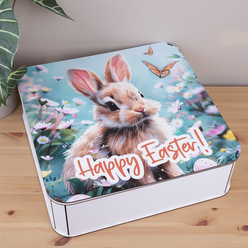 Подарункова коробка квадратна різноколірна 19.4×19.4×5.8 см «Кролик Happy Easter»