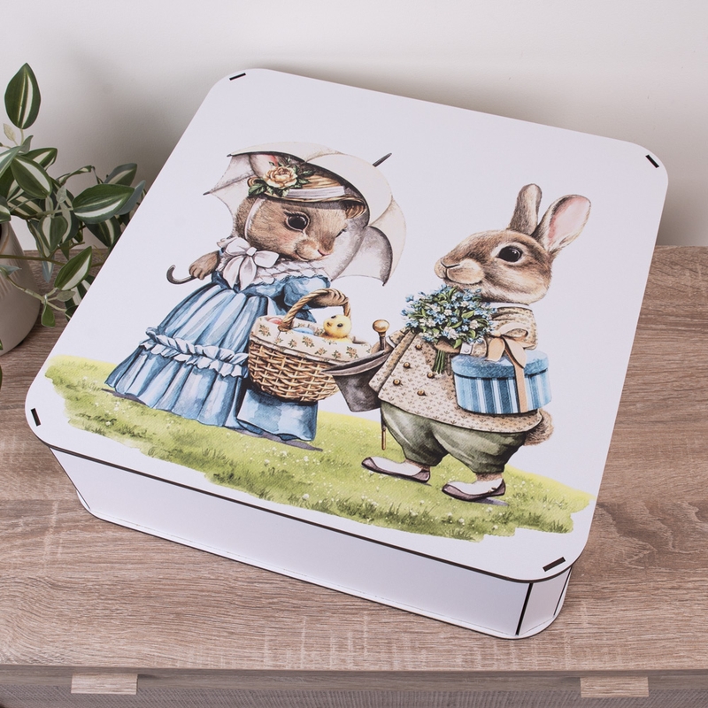 Подарункова коробка квадратна 19.4×19.4×5.8 см «Кролики пасхальні»