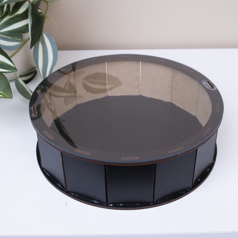 Подарункова коробка кругла чорна з прозорою кришкою ⌀19.5×5.5 см «для»