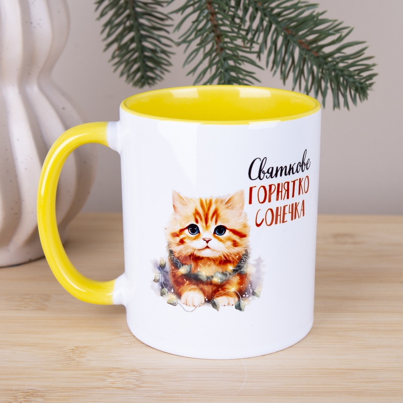 Чашка жовка з котиком m003 yellow, №7416