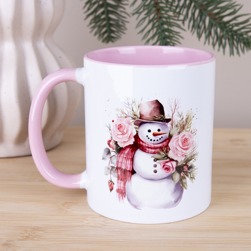 Чашка рожева Сніговик m003 pink, №7416