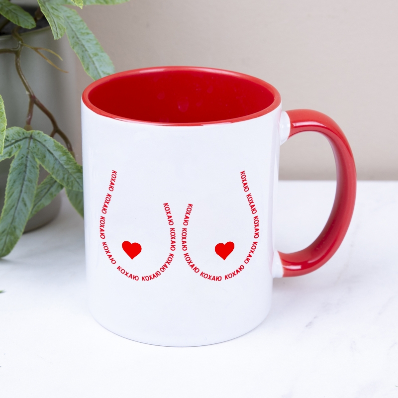 Чашка червона Жіночі груди "Кохаю" m003 red, №7416