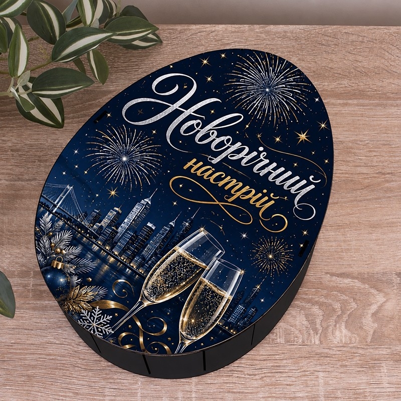 Овальна подарункова коробка Kinder 28.5×21.6×9.3 см «Новорічний настрій!»
