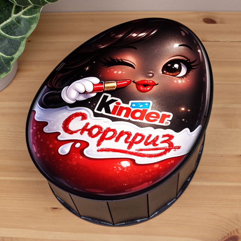 Овальна подарункова коробка Kinder чорна 25×19×7.6 см «Шоколадна Дівчина»