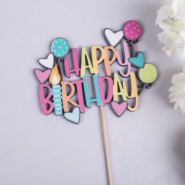 Кольорові топери Happy Birthday кульки серця свічка