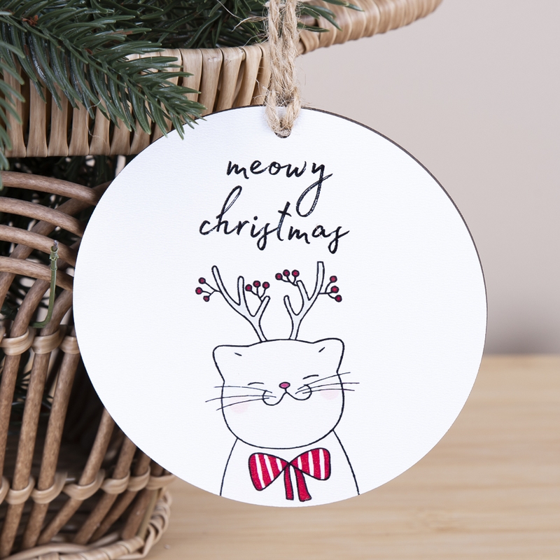 Підвіска круг з друком Meowy Christmas