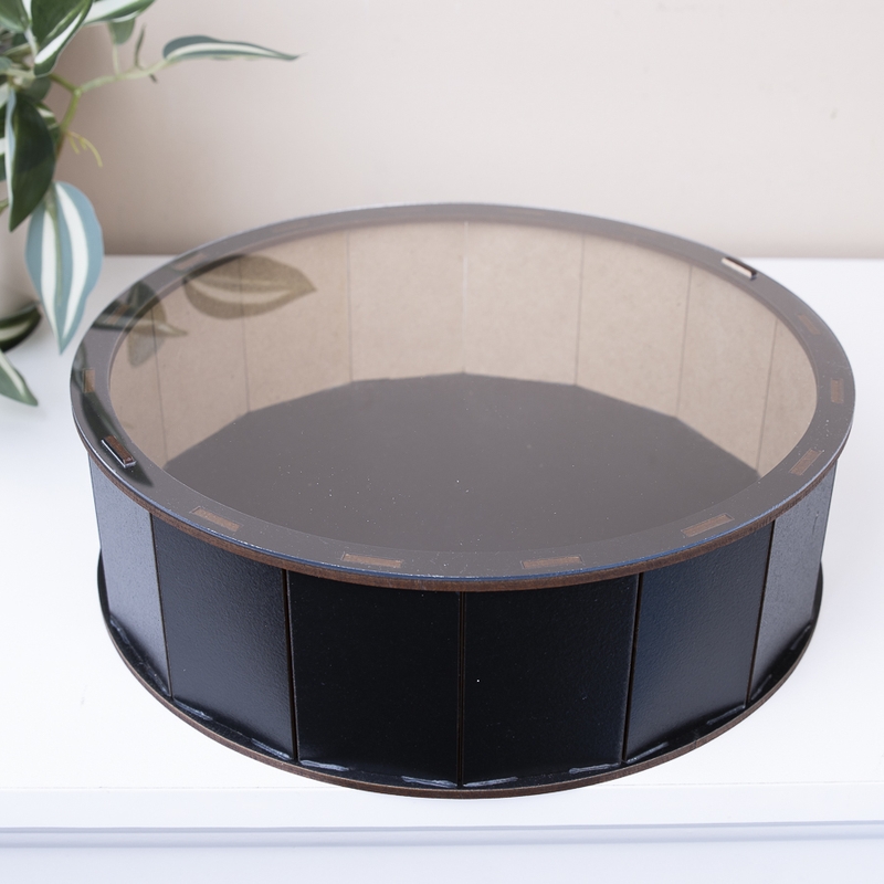 Подарункова коробка кругла чорна з прозорою кришкою ⌀19.5×5.5 см «для»