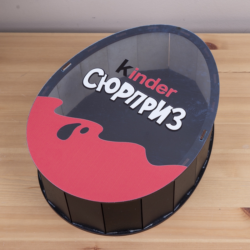 Овальна подарункова коробка Kinder чорна з прозорою кришкою 25×19×7 см «класичний»
