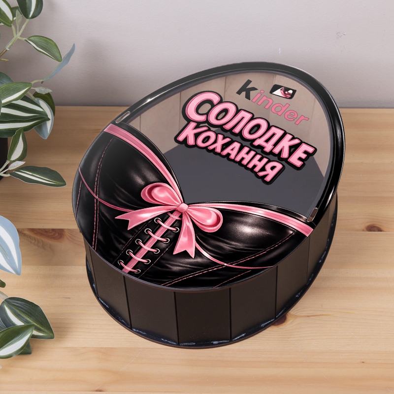 Овальна подарункова коробка Kinder чорна 25×19×7 см «Солодке Кохання — Корсет»