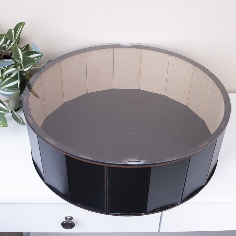 Подарункова коробка кругла чорна з прозорою кришкою ⌀19.5×5.5 см «для»