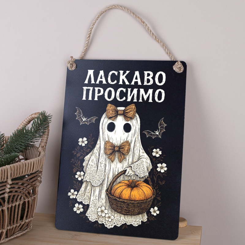 Табличка 34х24 см Ласкаво Просимо Привид з корзиною