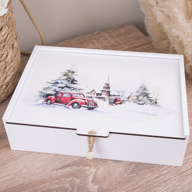 Подарункова коробка прямокутна 23×16×6.5 см «машинка і замок пейзаж ХХL»