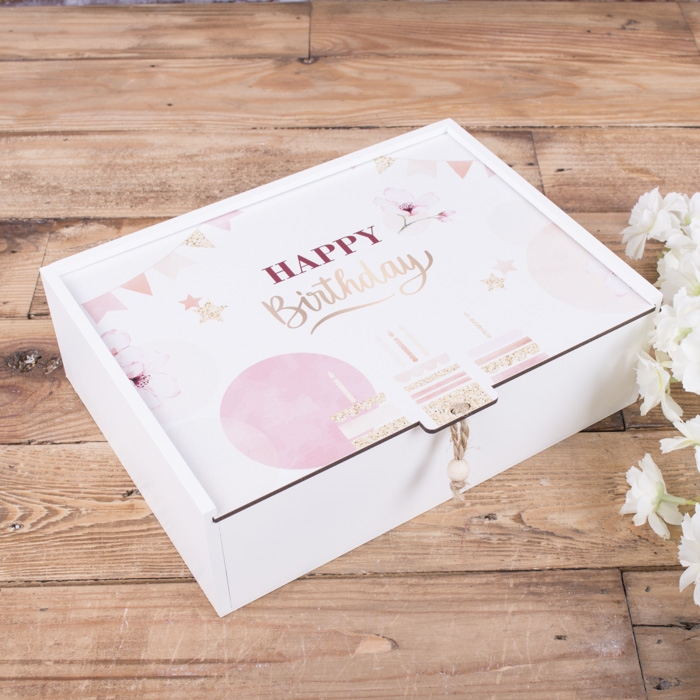 Подарункова коробка прямокутна 23×16×6.5 см «Happy Birthday пастельні кольо»