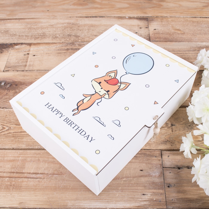 Подарункова коробка прямокутна 23×16×6.5 см «Лисичка Happy Birthday»