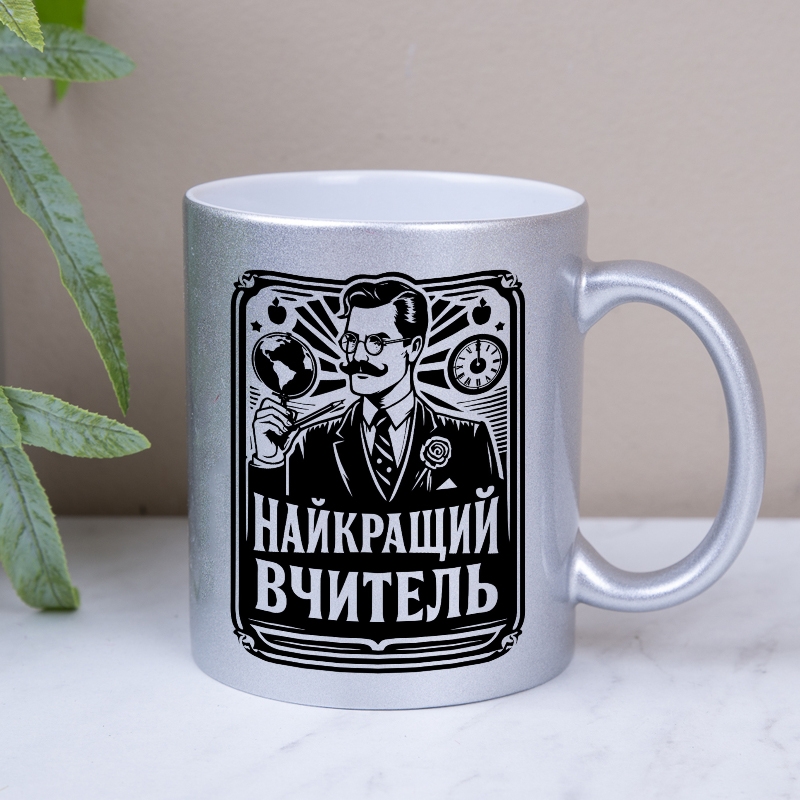 Чашка срібло перлина Найкращий вчитель m-12, №7421