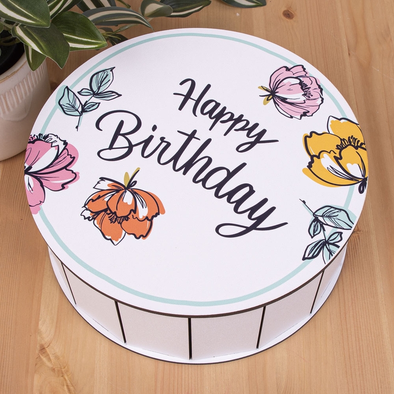 Подарункова коробка кругла ⌀40×13 см «Happy Birthday з квіта — «»