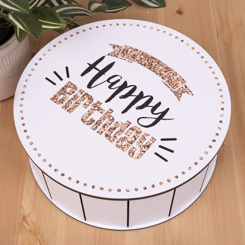 Подарункова коробка кругла ⌀19.5×6 см «Happy Birthday з гліте — «»