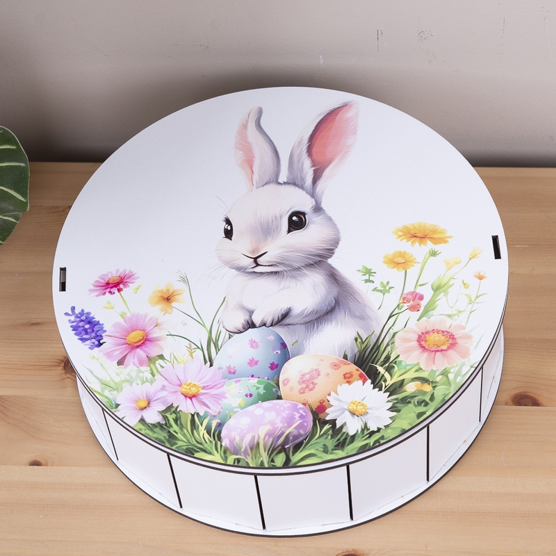 Подарункова коробка кругла ⌀19.5×6 см «кролик в травичці»