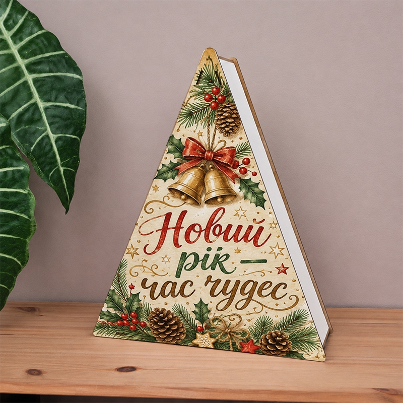 Подарункова коробка у формі ялинки рожева 39×29×11 см «Новий рік - час чудес»
