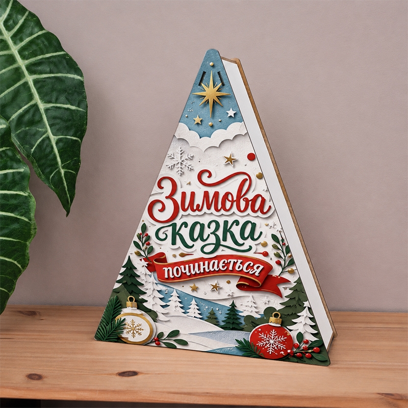 Подарункова коробка у формі ялинки різноколірна 39×29×11 см «Зимова казка»
