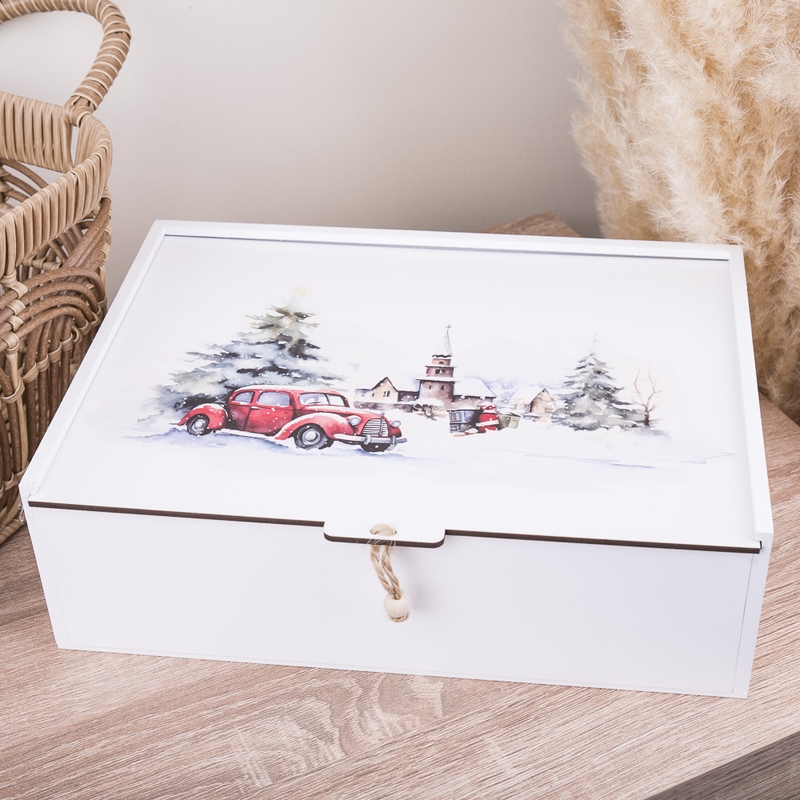 Подарункова коробка прямокутна 23×16×6.5 см «машинка і замок пейзаж ХХL»