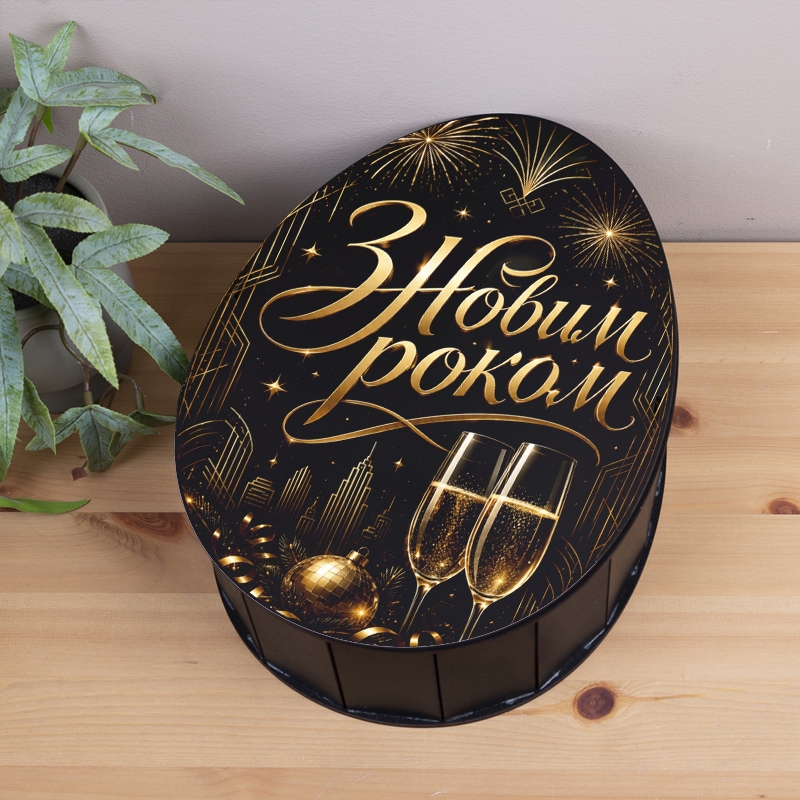 Овальна подарункова коробка Kinder 28.5×21.6×9.3 см «З Новим Роком»