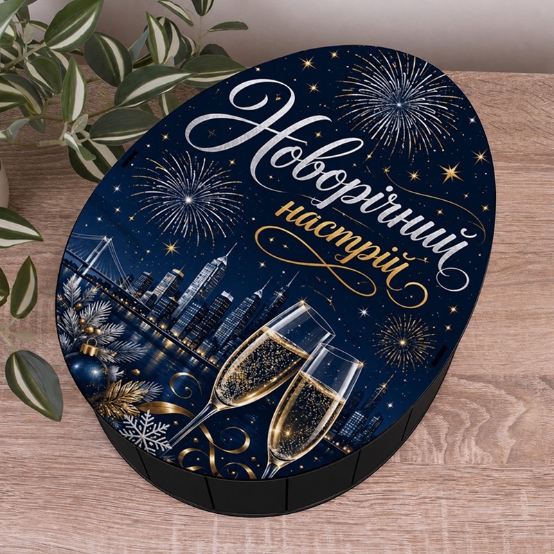Овальна подарункова коробка Kinder 28.5×21.6×9.3 см «Новорічний настрій!»