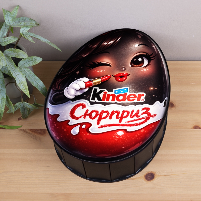 Овальна подарункова коробка Kinder чорна 25×19×7.6 см «Шоколадна Дівчина»