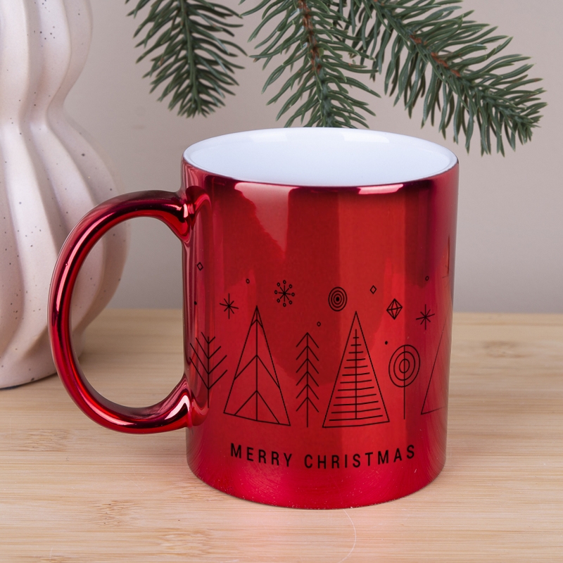 Чашка кераміка, дзеркало, блискуча ГЛЯНЦЕВА червона merry christmas