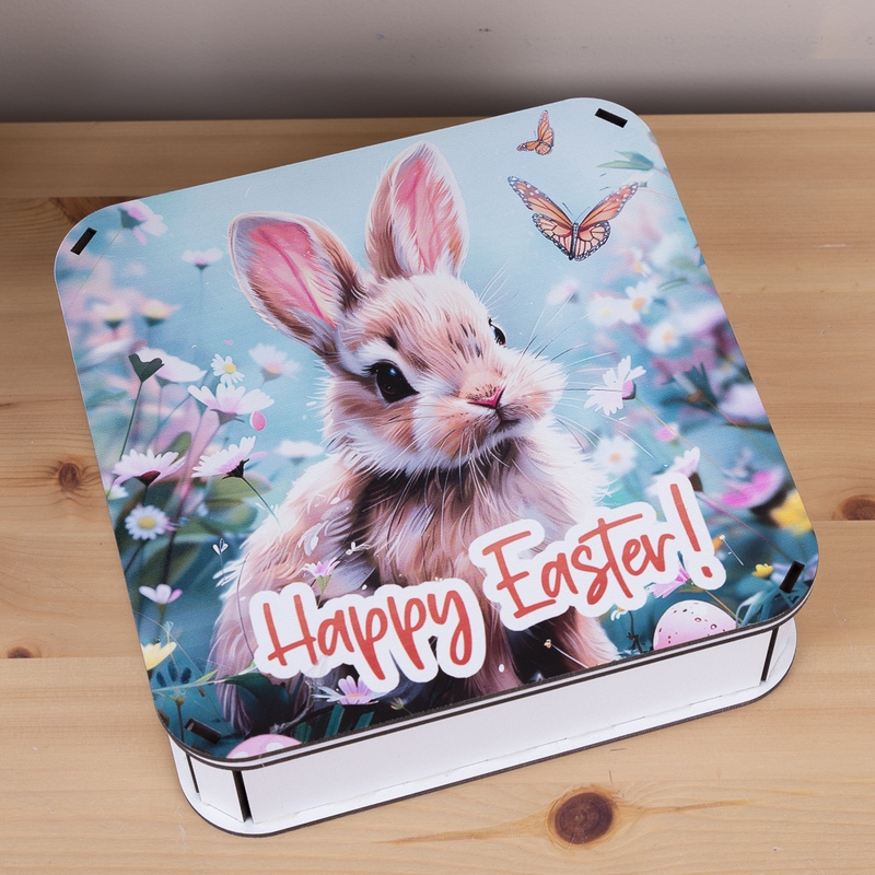 Подарункова коробка квадратна різноколірна 19.4×19.4×5.8 см «Кролик Happy Easter»