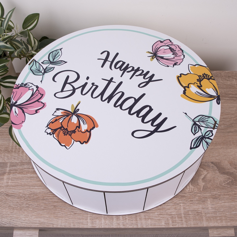Подарункова коробка кругла ⌀40×13 см «Happy Birthday з квіта — «»
