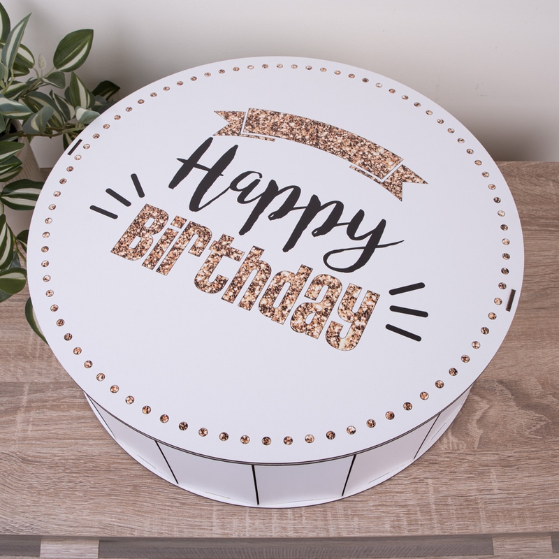 Подарункова коробка кругла ⌀19.5×6 см «Happy Birthday з гліте — «»