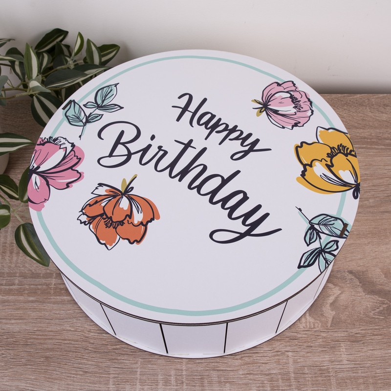 Подарункова коробка кругла ⌀40×13 см «Happy Birthday з квіта — «»