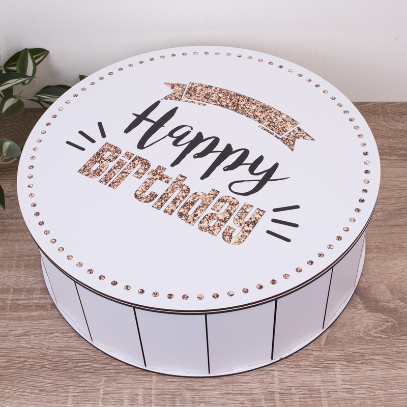 Подарункова коробка кругла ⌀19.5×6 см «Happy Birthday з гліте — «»