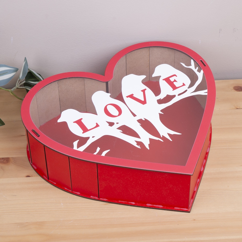 Подарункова коробка у формі серця з прозорою кришкою 29×31×8.5 см «Love пташечки»