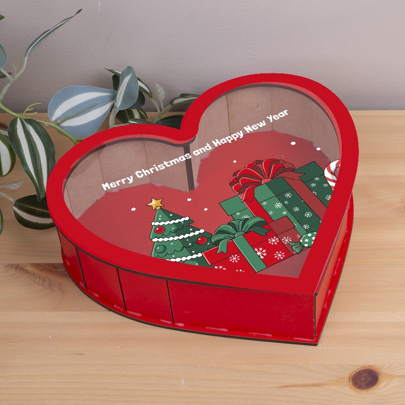 Подарункова коробка у формі серця з прозорою кришкою 21×22.5×5.5 см «Merry Christmas»