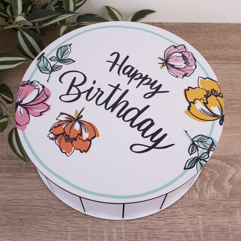 Подарункова коробка кругла ⌀40×13 см «Happy Birthday з квіта — «»