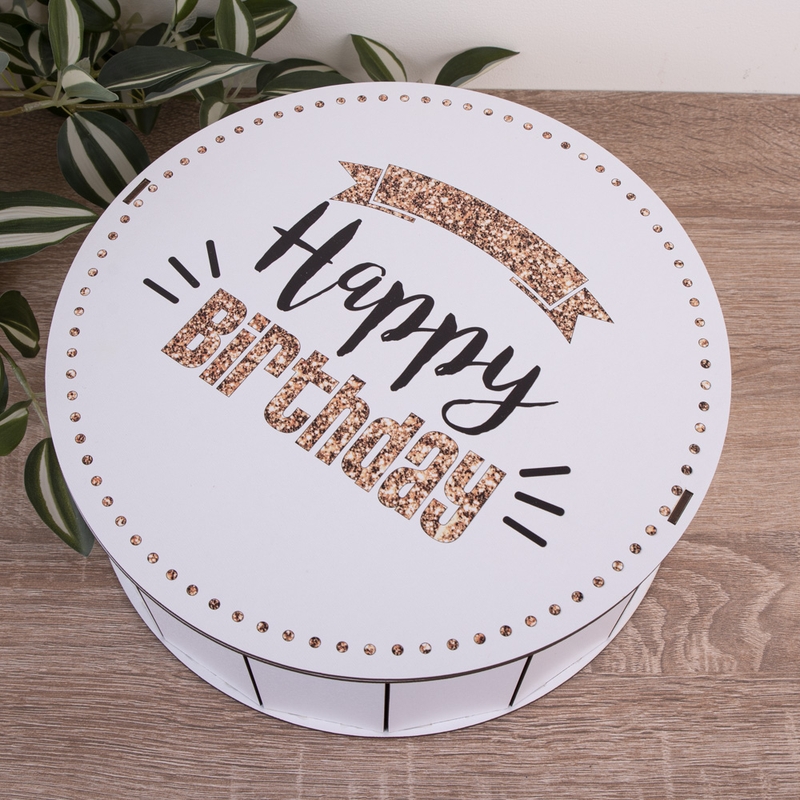 Подарункова коробка кругла ⌀19.5×6 см «Happy Birthday з гліте — «»