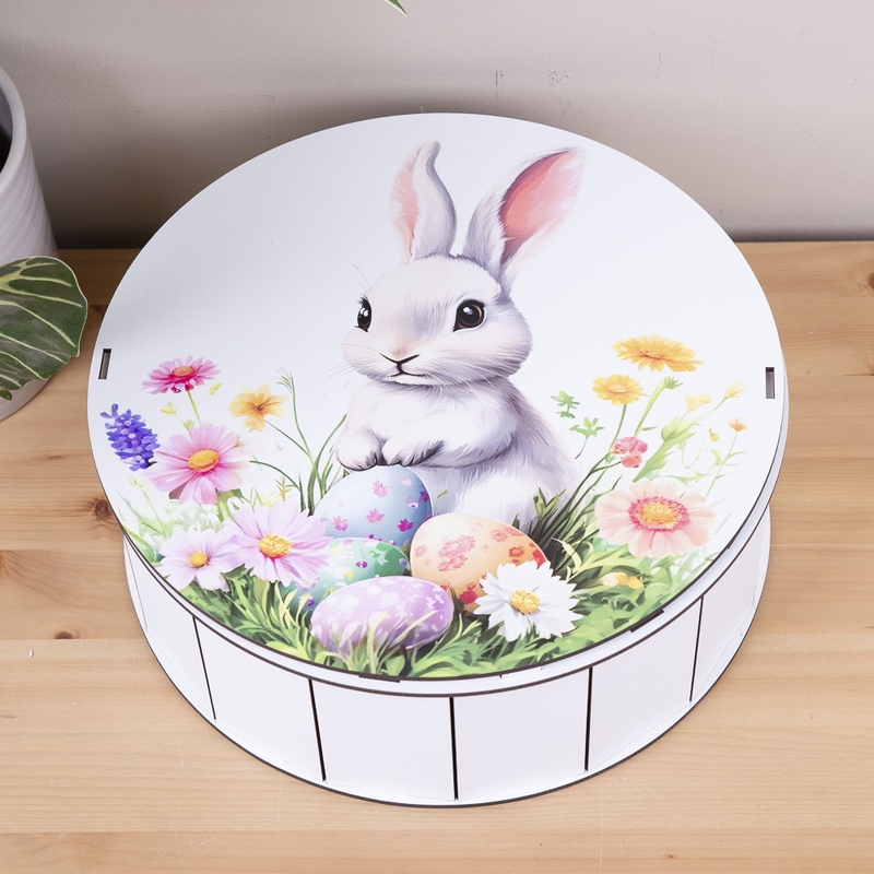 Подарункова коробка кругла ⌀19.5×6 см «кролик в травичці»