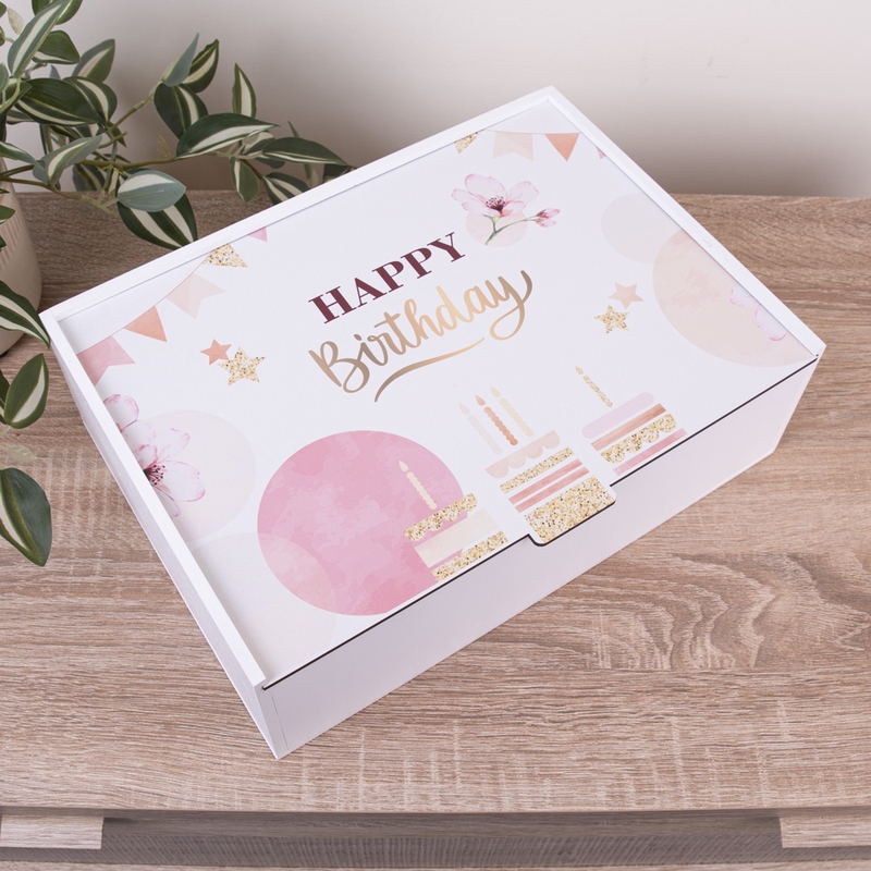 Подарункова коробка прямокутна 23×16×6.5 см «Happy Birthday пастельні кольо»