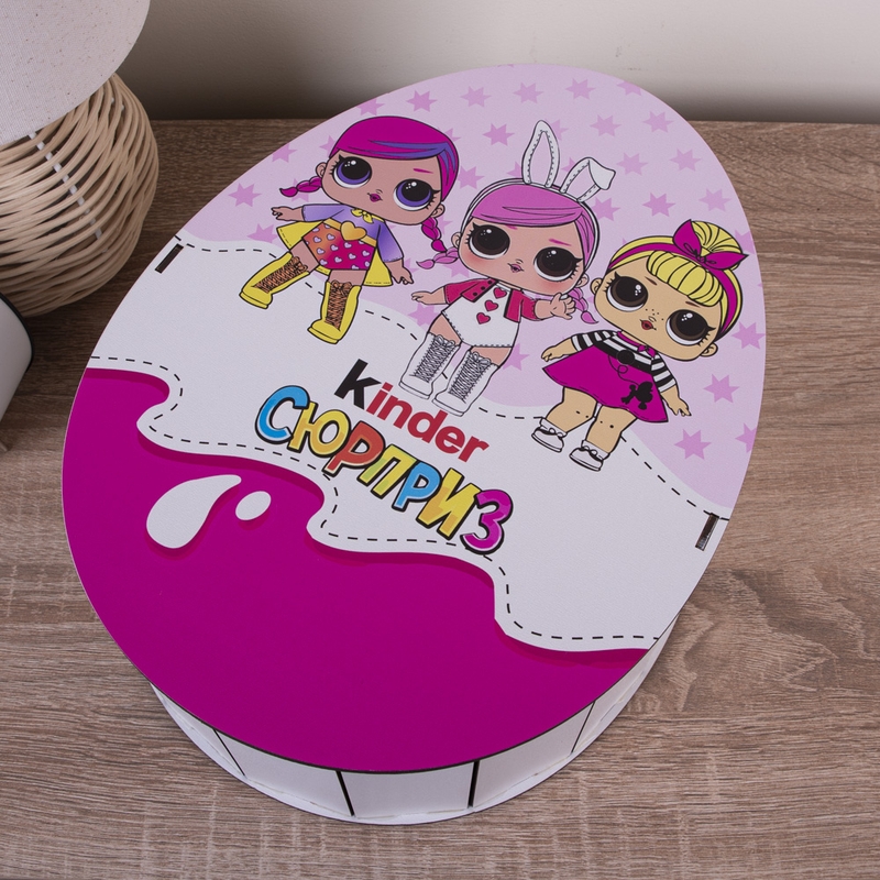 Овальна подарункова коробка Kinder рожева 25×19×7.6 см «Ляльки Lol»