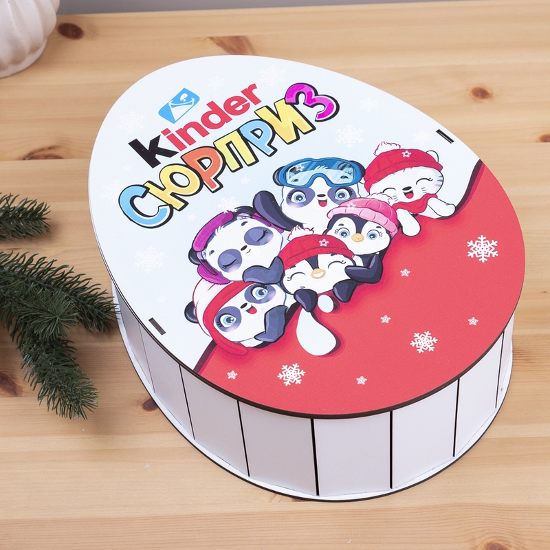 Овальна подарункова коробка Kinder 25×19×7.6 см «новорічний»