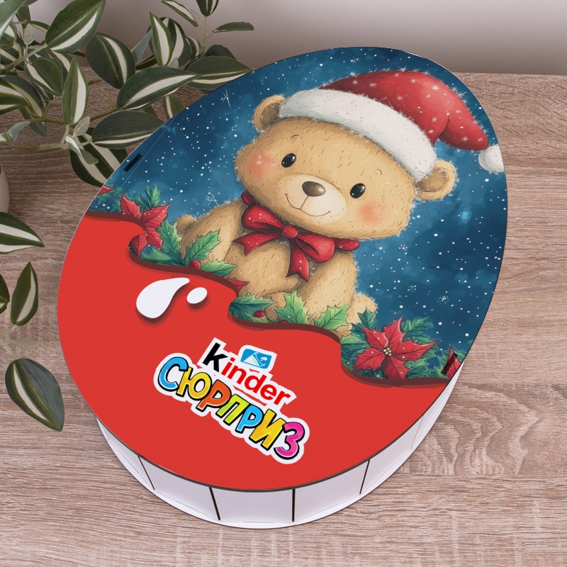 Овальна подарункова коробка Kinder різноколірна 28.5×21.6×9.3 см «Ведмедик»