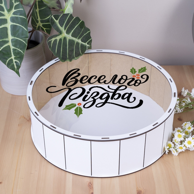 Подарункова коробка кругла з прозорою кришкою ⌀19.5×5.5 см «Веселого Різдва»