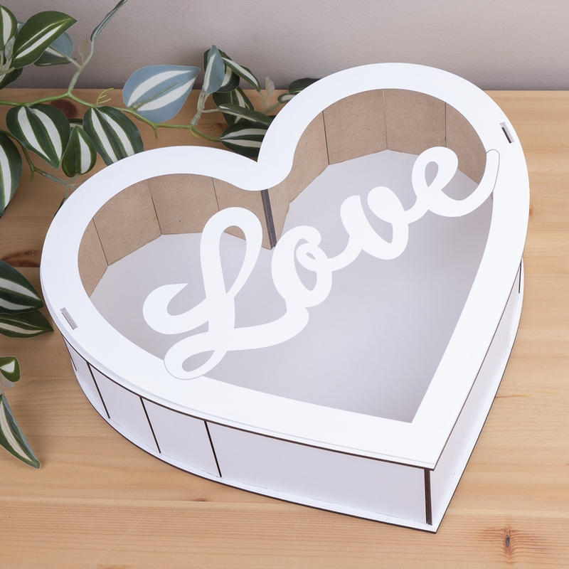 Подарункова коробка у формі серця біла з прозорою кришкою 29×31×8.5 см «Love»