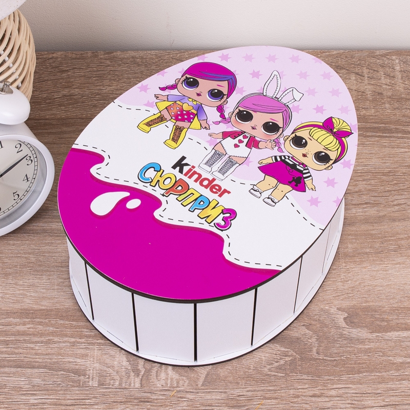 Овальна подарункова коробка Kinder рожева 25×19×7.6 см «Ляльки Lol»